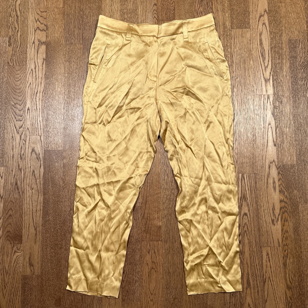 Brunello Cucinelli Satin Gold Yellow Chino Trousers Pants Womens US 8